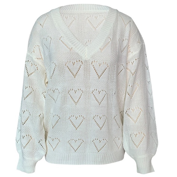 SOLD OUT Heart Knit V-Neck Pullover Casual Sweater - Picture 4 of 4